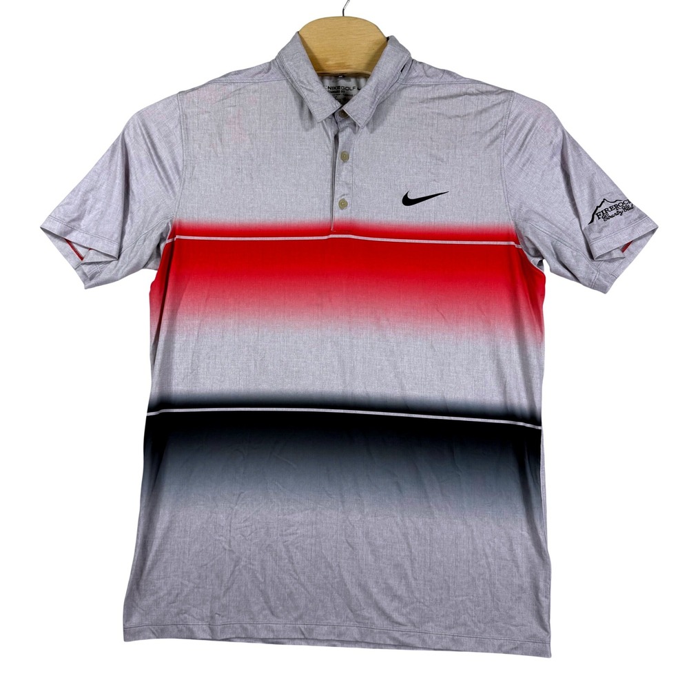 Nike Golf Dri FIT Standard Fit Mens L Golf‎ Polo Shirt Gray Red Fade Performance